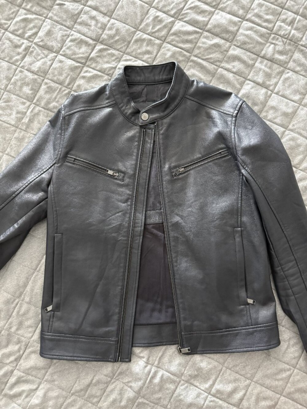 MANGO MAN - Faux Leather Moto Jacket in Navy (Size Small)